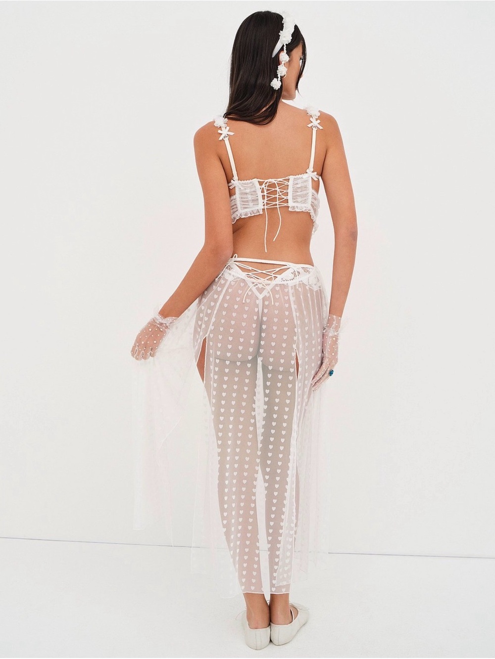 For Love And Lemons Amore White Sheer Lace Heart-Print Bridal Slip Dress XS - Picture 3 of 14